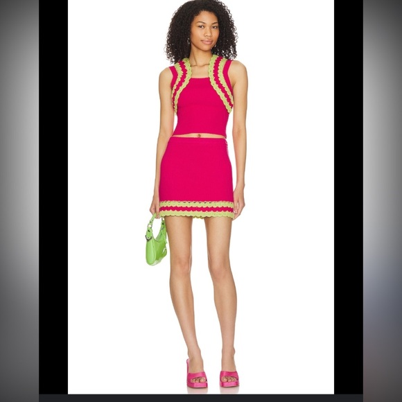 Knit Two-Piece Set MAJORELLE Jeneli Crochet Pink & Lime | REVOLVE spring $300 - Picture 1 of 7